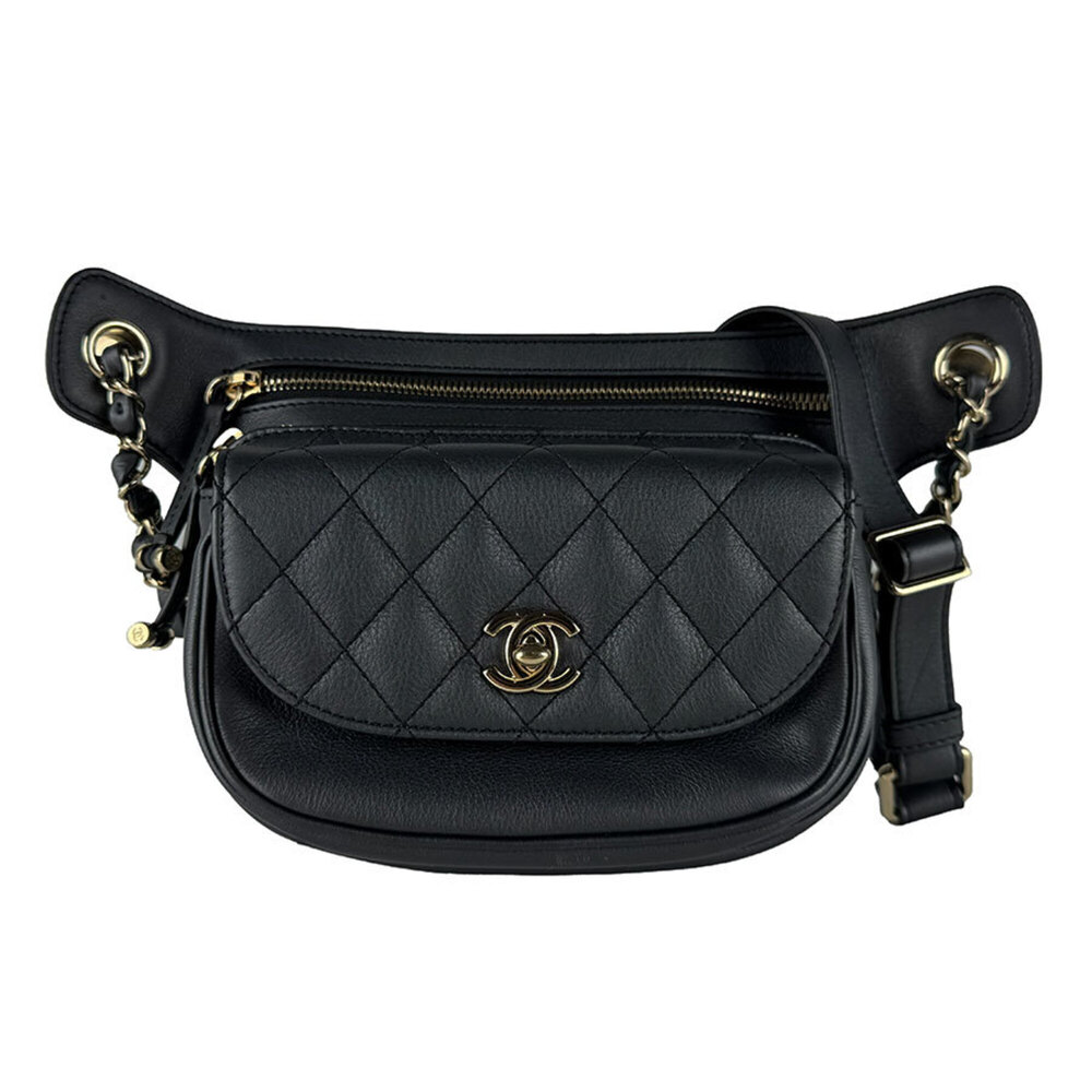 Chanel CHANEL Shoulder Bag Leather Gray Gold Women's z10897